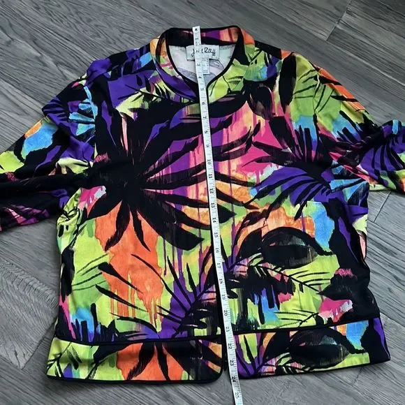 🔥Joseph Ribkoff🔥 | Neon colours tropical zip up sweater - Picture 10 of 11
